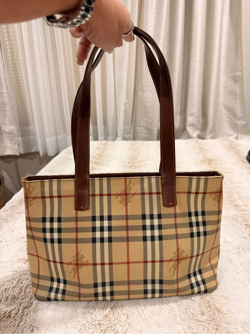 Burberry London Nova Check Tote Bag Brown Leather Vintage Shoulder Bag